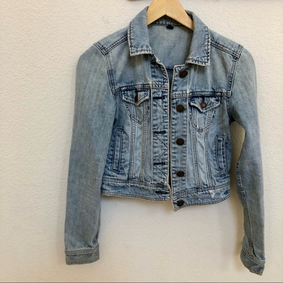 American Eagle Denim Jacket Womens Medium Distressed SPPocket Jean Blue Long Sl. - Picture 3 of 11